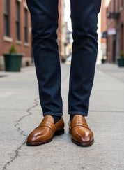 model-outdoor - Handmade Men Tan Brown Brogue Leather Shoes, Leather Moccasins Loafer