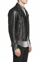 model-side-view - Men Black Motorcycle Leather Jacket Leather Jacket, Leather Jackets