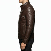 model-side-view - Men Slim Fit Leather Jacket, Jackets, antique brown Leather Jacket