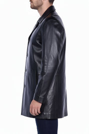 model-side-view - Men's Car Coat Jacket, Leather Overcoat, Tailored Leather Jacket, Smooth Leather Coat