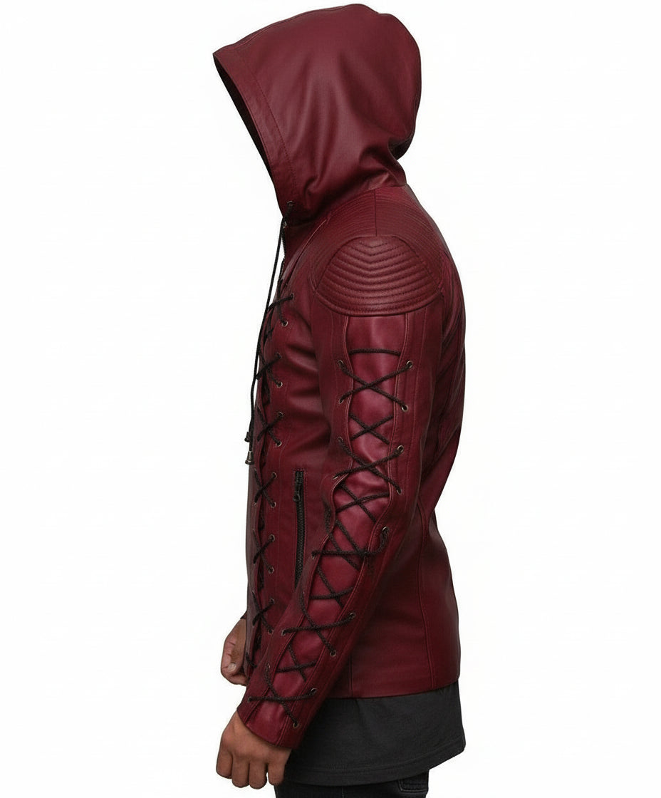 model-side-view - Men's Hooded Leather Jacket with Custom Tailoring