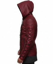 model-side-view - Men's Hooded Leather Jacket with Custom Tailoring