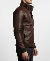 model-side-view - Men's Leather Jackets Korean Style Casual Slim Fit Biker Leather Jacket