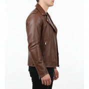 model-side-view - Men's Slim Fit Brown Motorcycle Leather Jacket