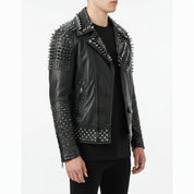 model-side-view - Punk Men Make to Order Rock Studded Jacket, Moto Biker Jacket