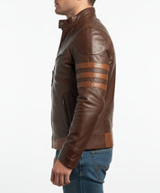 model-side-view - Vintage Men Stylish Motorcycle Leather Jacket, Genuine Leather Fashion