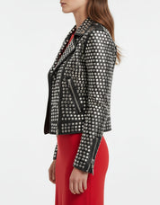 model-side-view - Women All over sliver studded Moto Jacket, 's Fashion moto Jacket