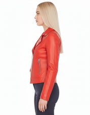 model-side-view - Women's Moto Leather Jacket, Women's Motorcycle Jacket, Leather Biker Jacket, Women's Leather Moto Jacket