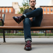 Burgundy Monk Leather Shoes - model-siting