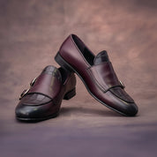 Double Monk Leather Dress Shoes, Penny Loafer Style - model-siting