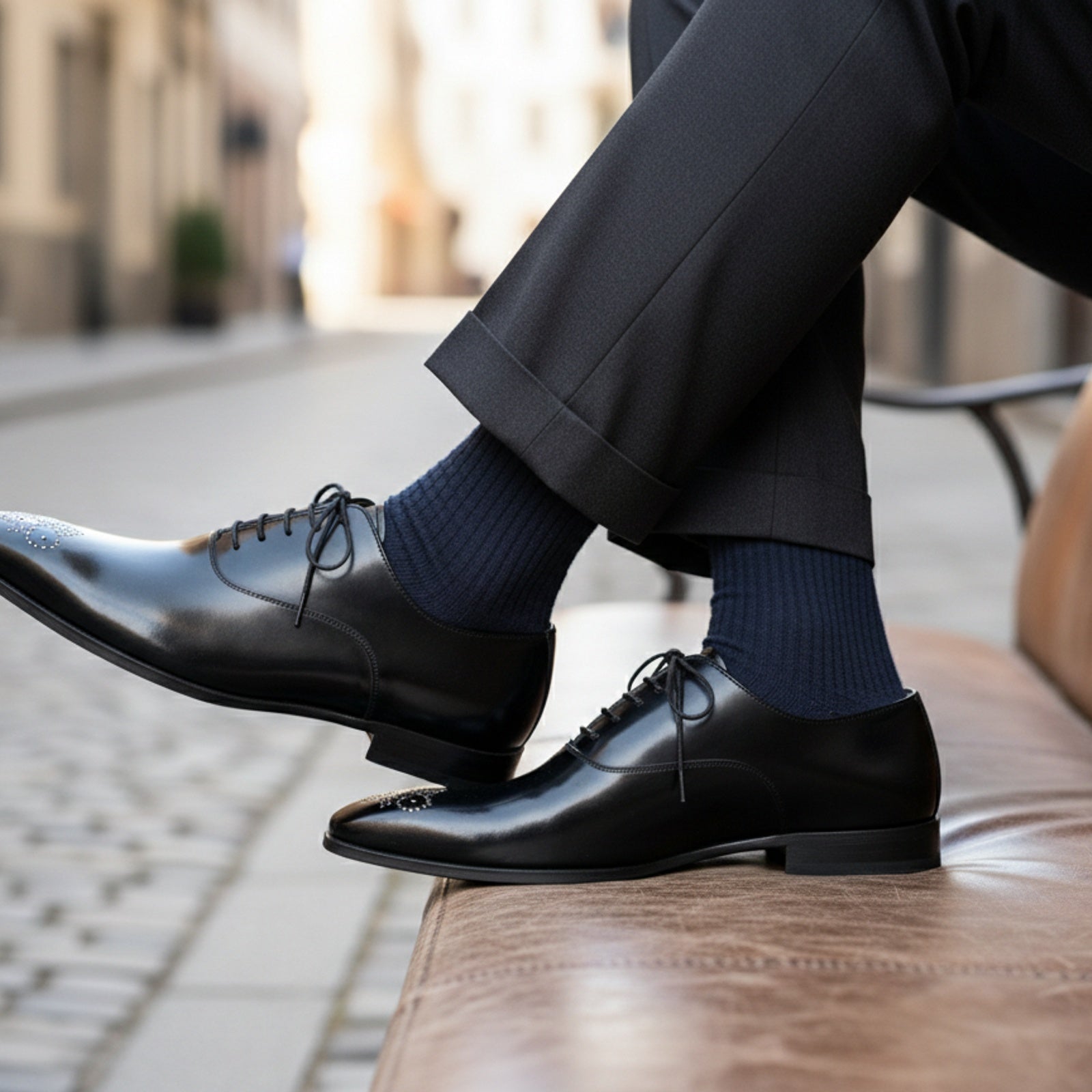 Handmade Mens Formal Shoes, Mens Fashion Black Dress Shoes, Mens Shoes - model-siting