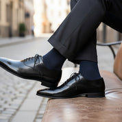Handmade Mens Formal Shoes, Mens Fashion Black Dress Shoes, Mens Shoes - model-siting
