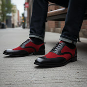 Handmade Two Tone Wingtip Brogue Party Shoes, Men Oxford Leather Dress Shoe - model-siting