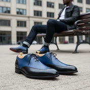 Leather Formal Dress Shoes in Black and Blue - model-siting
