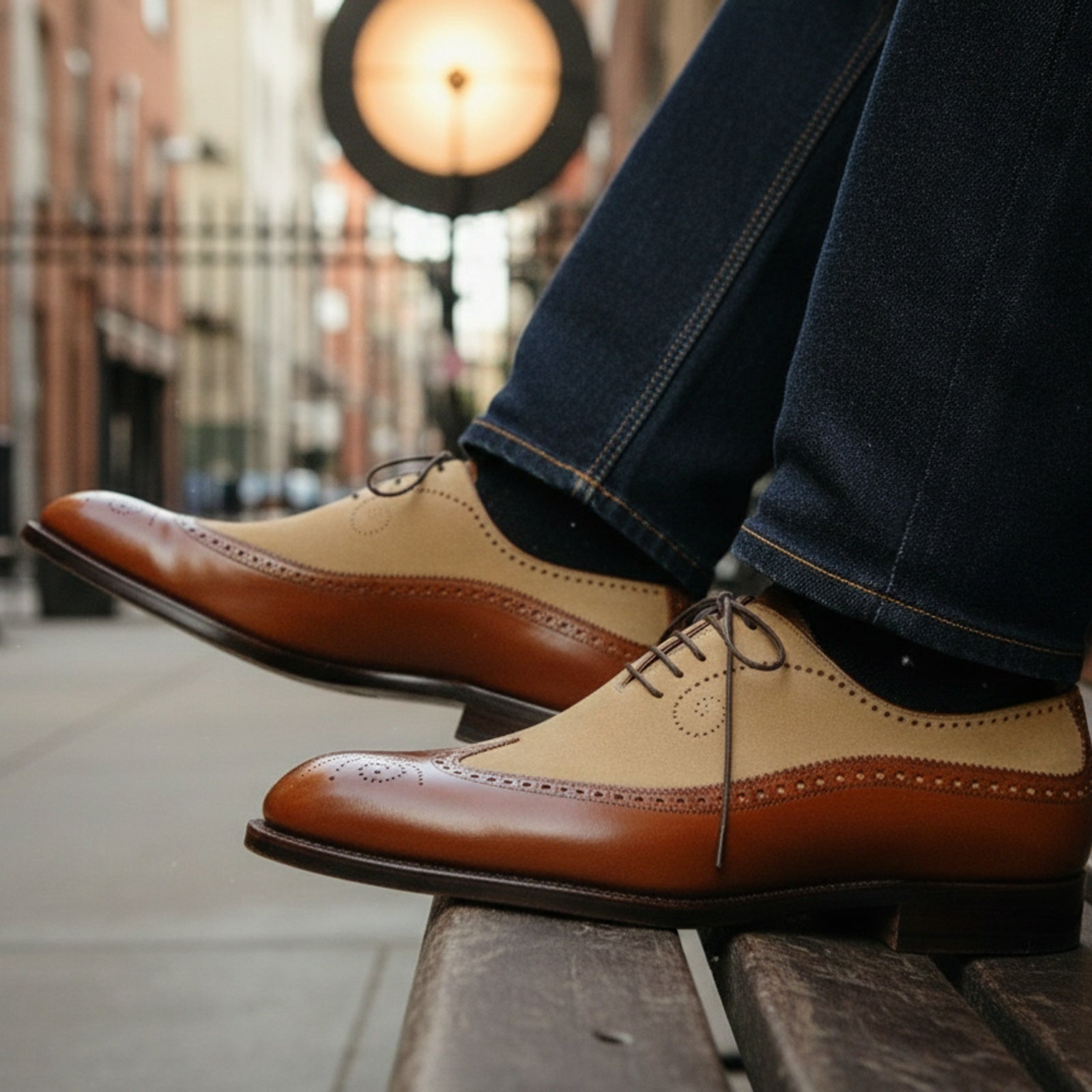 Men Spectator Shoes, Wingtip Brogue Two Tone Shoes, Formal Dress Shoes - model-siting