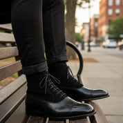Men's Black Cap Toe Lace-Up Ankle Boots - model-siting