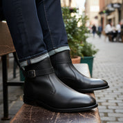 Men's Black Handmade Jodhpurs Ankle Boots - model-siting