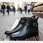 Men's Black Jodhpur Leather Boots - model-siting