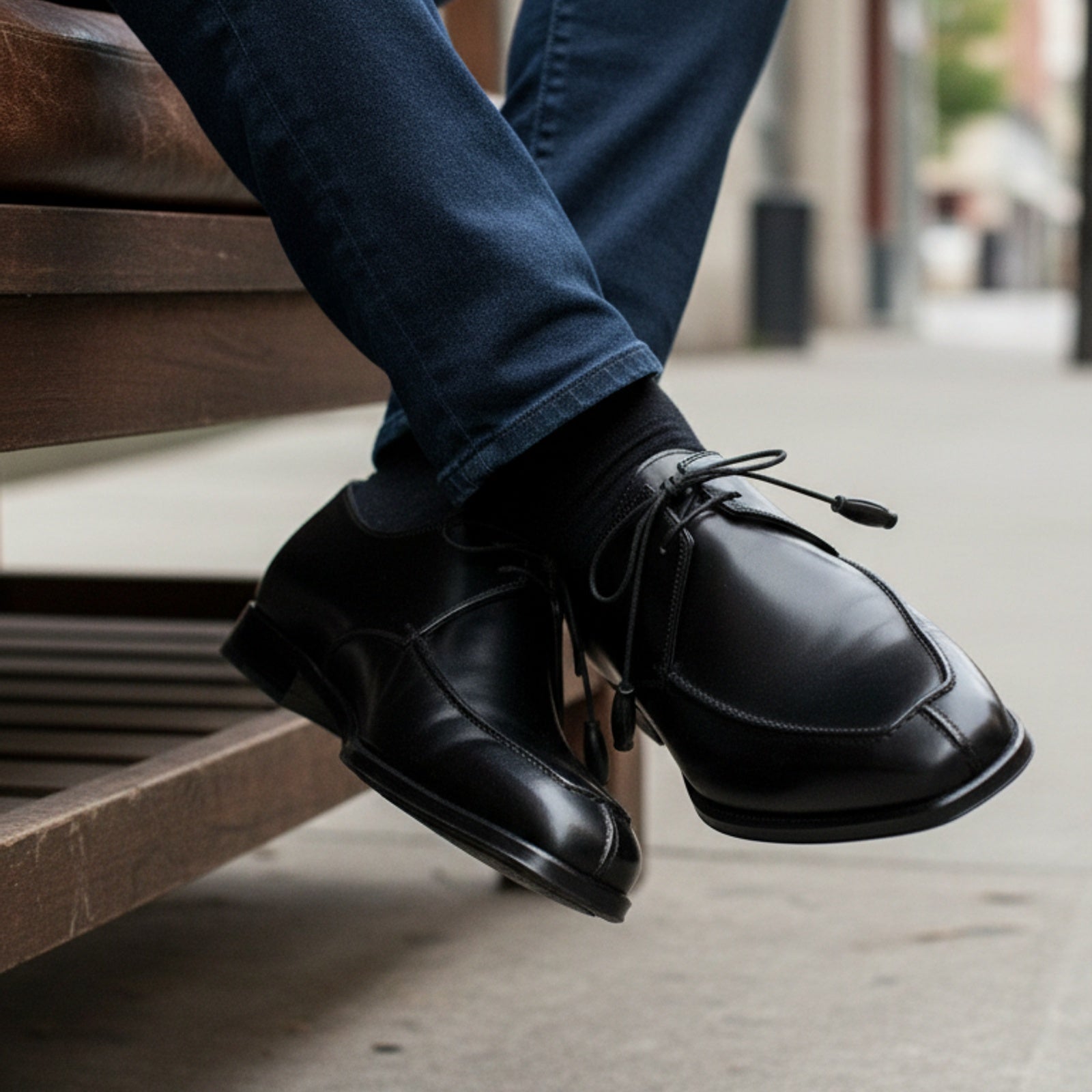 model-siting - Men's Black Leather Oxford Dress Shoes