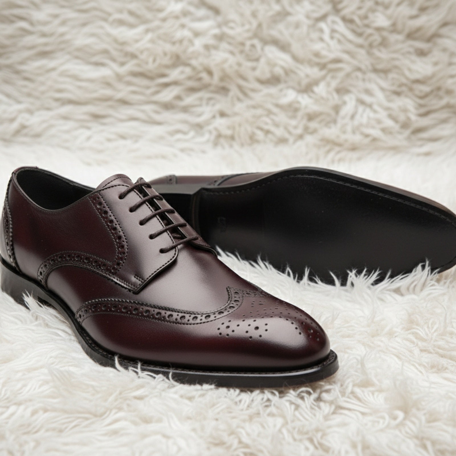 model-siting - Men's Black Leather Wingtip Brogue Dress Shoes