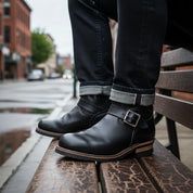 model-siting - Men's Black Leather Work Boots