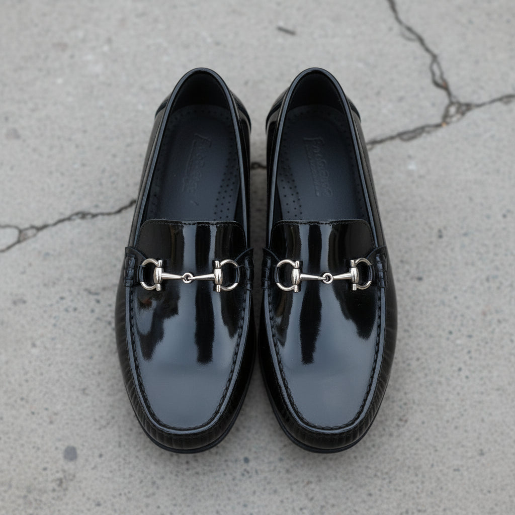 model-siting - Men's Brown Cow Leather Bit Loafers