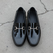 model-siting - Men's Brown Cow Leather Bit Loafers
