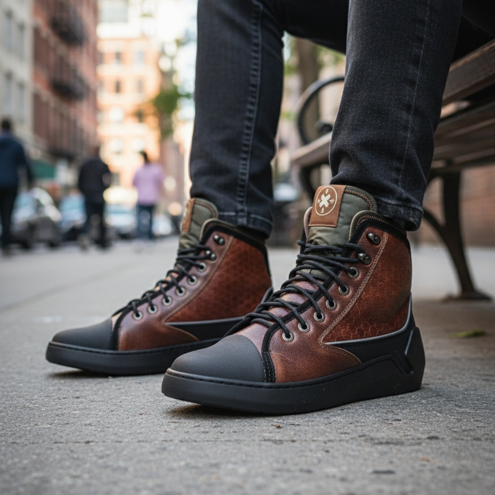 model-siting - Men's Brown Leather Advance Protection Shoes