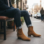 model-siting - Men's Brown Leather Ankle Boots