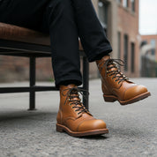 model-siting - Men's Brown Leather Ankle Boots