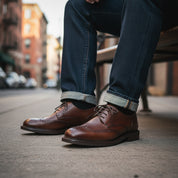model-siting - Men's Brown Leather Brogue Dress Shoes