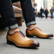model-siting - Men's Brown Leather Brogue Dress Shoes
