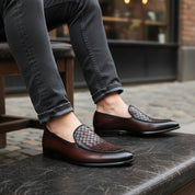 model-siting - Men's Brown Leather Casual Loafers