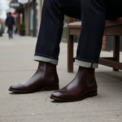 model-siting - Men's Brown Leather Chelsea Boots