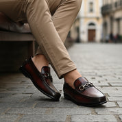 Men's Brown Leather Driving Shoes - model-siting