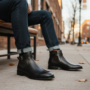 model-siting - Men's Brown Leather Jodhpur Boots