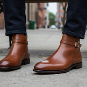 Men's Brown Leather Jodhpur Boots - model-siting