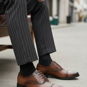 model-siting - Men's Brown Leather Oxford Dress Shoes