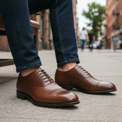 Men's Brown Leather Oxford Shoes - model-siting