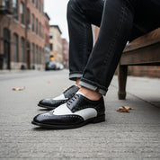 model-siting - Men's Brown Leather Wingtip Brogues
