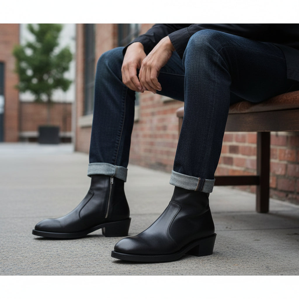 model-siting - Men's Brown Suede Chelsea Boots