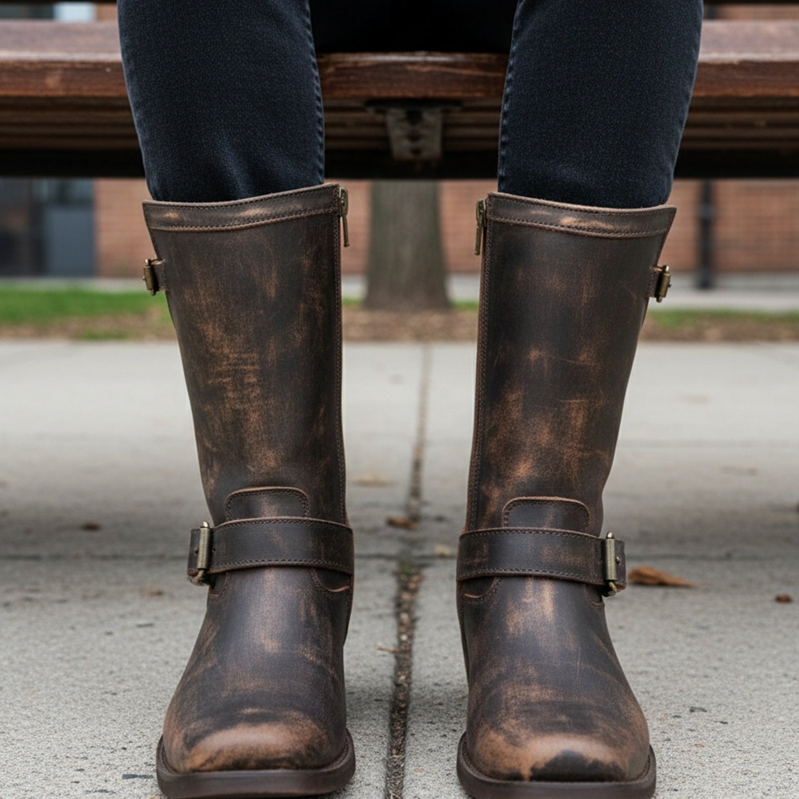 model-siting - Men's Dark Brown Leather Cowboy Boots