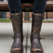 model-siting - Men's Dark Brown Leather Cowboy Boots