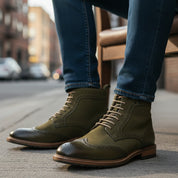 model-siting - Men's Full Grain Leather Brogue Boots