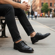 model-siting - Men's Full Grain Leather Brogue Dress Shoes