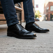 model-siting - Men's Full Grain Leather Brogue Dress Shoes