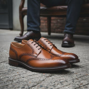 model-siting - Men's Full-Grain Leather Classic Dress Shoes
