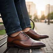 model-siting - Men's Full Grain Leather Formal Dress Shoes