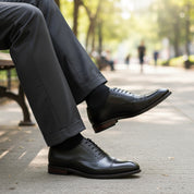 model-siting - Men's Full Grain Leather Oxford Dress Shoes