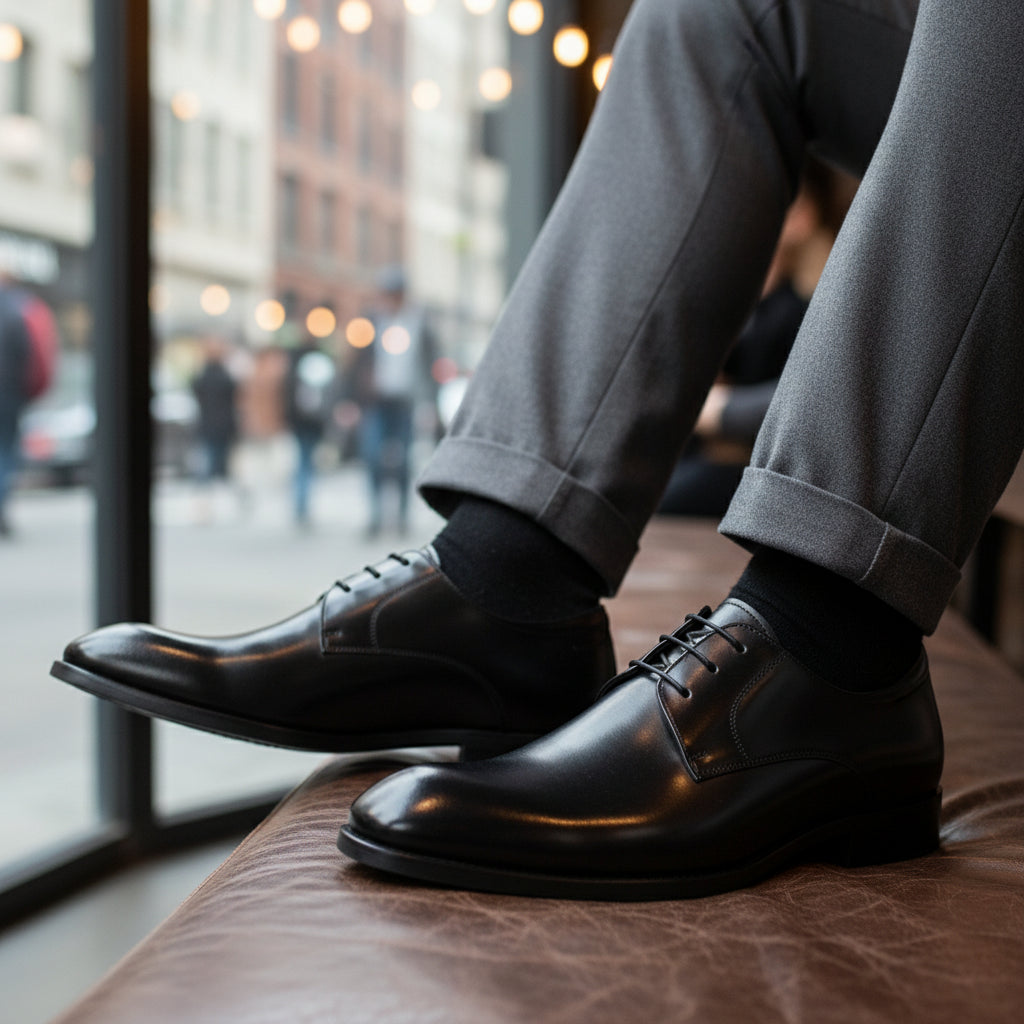 model-siting - Men's Genuine Leather Formal Brogues